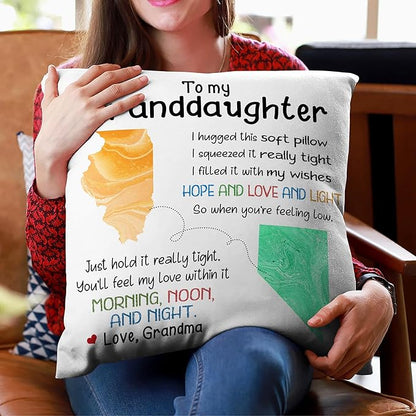 Hyturtle Personalized to My Granddaughter Pillow (Insert Included) Gifts from Grandma - Birthday for Granddaughter - State to State Custom Name Sofa Couch Cushion Home Decor Pillow