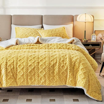 Joyreap 3-Piece Fluffy Faux Fur Sherpa Comforter Set, Twin Size Luxury Tufted Bedding Comforter Set, All Season Soft n Cozy Plush Comforter Bed Set- Yellow, 68x86 inches