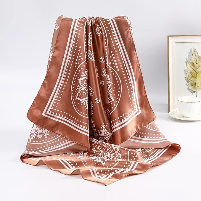 AWAYTR 35” Satin Large Square Head Scarves - 4PCS Silk Like Neck Scarf Hair Sleeping Wraps Satin Silk Scarfs for Women