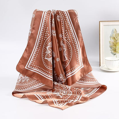 AWAYTR 35” Satin Large Square Head Scarves - 4PCS Silk Like Neck Scarf Hair Sleeping Wraps Satin Silk Scarfs for Women