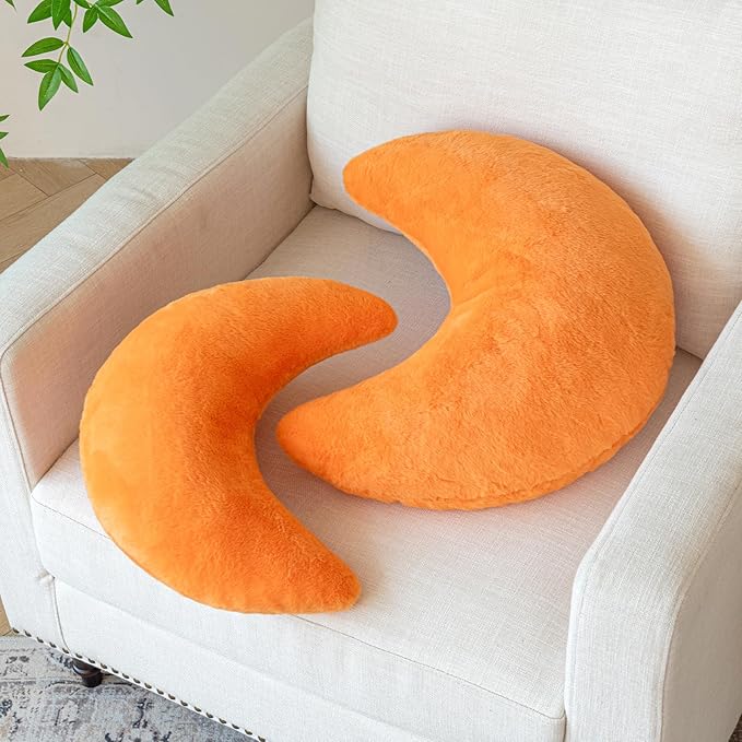 Moon Pillow, Decorative Throw Pillows with Soft Faux Rabbit for Bed Couch, Moon Shaped Pillows Plush Floor Cushions Room Decor Pillow for Sofa Bedroom Living Room