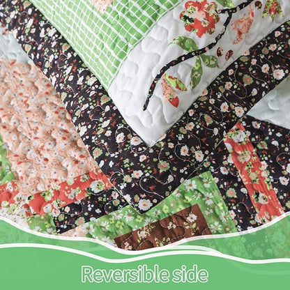 BEDIFANY Queen Size Quilt Set - Lightweight Cotton Filling Bedspread Queen Size (90 x 98 Inch) Coverlet Set - Floral Queen Quilt Bedding Sets for Bed Decorations - All Seasons, 3 Pieces - Green
