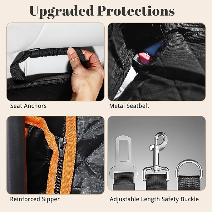 Back Seat Extender for Dogs - Anti-Scratch & Waterproof Backseat Protector, 600D Upgraded Material Pet Hammock with Mesh Window, Easy to Clean Dog Bed for Car, SUV, Truck,Orange