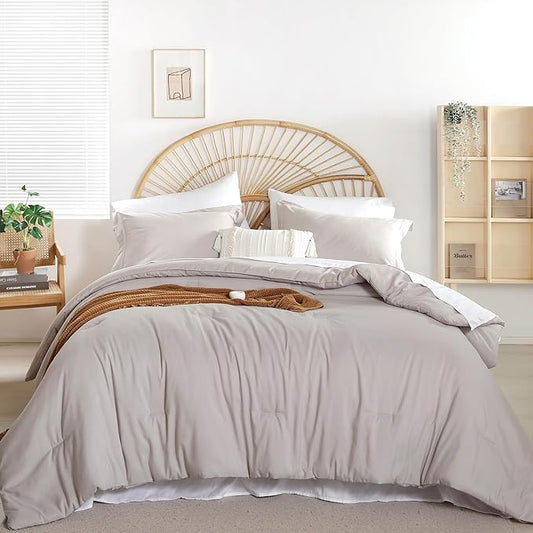 weigelia Queen Comforter Set 7 Pieces Bed Comforter Linen Grey Comforter Queen Size Bed in a Bag Queen Bedding Set with Fitted Sheets, Flat Sheets, Pillow Shams, and Pillowcases