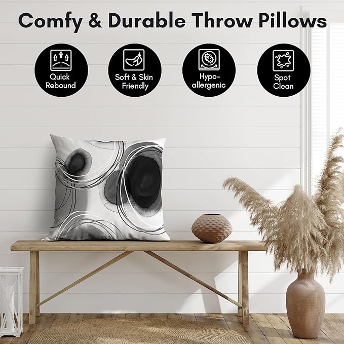 Americanflat 20x20 Throw Pillow with Sewn-in Insert - All-in-One Decorative Pillows - No Cover Needed - Soft and Durable Cushion for Bed or Sofa - Polyester - Black and White