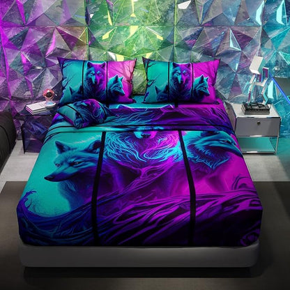 Namoxpa6 Pieces Wolf Comforter Sets,3D Purple Pattern,Decorative 6 Piece Bedding Sets with Comforter,Flat Sheet,Fitted Sheet,Throw Pillow Cover,Pillow Shams,Queen Size