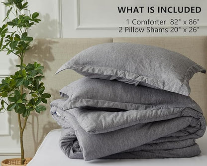CozyLux Full Size Comforter Sets - 3 Pieces Grey Soft Luxury Cationic Dyeing Bedding Comforter for All Season, Gray Breathable Lightweight Fluffy Bed Set with 1 Comforter and 2 Pillow Shams