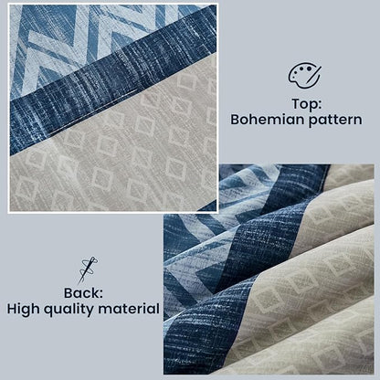 Cottolester Full Comforter Set 7 Pieces Blue Boho Striped Bed in a Bag,Soft Microfiber Complete Bedding Sets