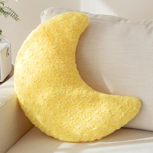 Moon Pillow, Decorative Throw Pillow with Soft Plush for Couch Bed, Cozy Moon Decorative Pillows for Bedroom Living Room, Home Décor Comfort Gift (Yellow, 14.9 Inches)