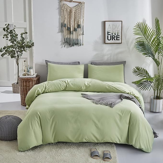 KAREVER Light Green Comforter Set Twin Solid Sage Green Bedding Set Boys Lightweight Blanket Set Girls Soft 3 PCs Durable Mint Sage Bed Comforter