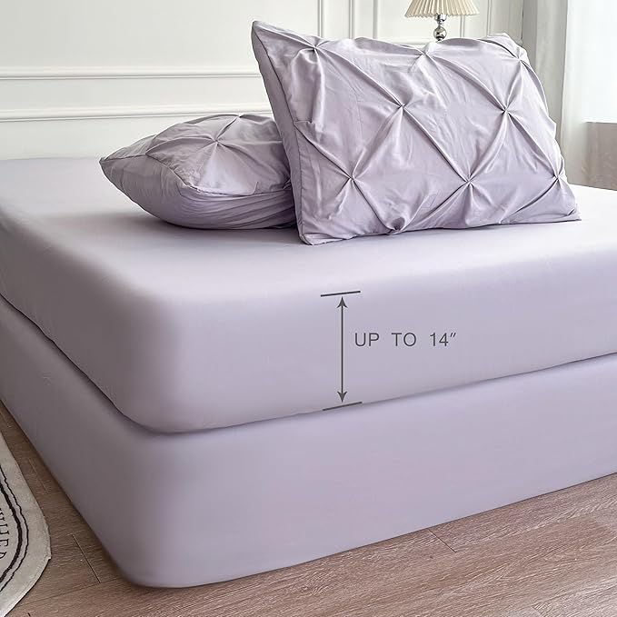 Maple&Stone California King Comforter Set, 7 Pieces Cal King Bed Set, Pinch Pleat Bed in a Bag Bedding Set with Comforter, Sheets, Pillowcases & Shams - Lilac Purple