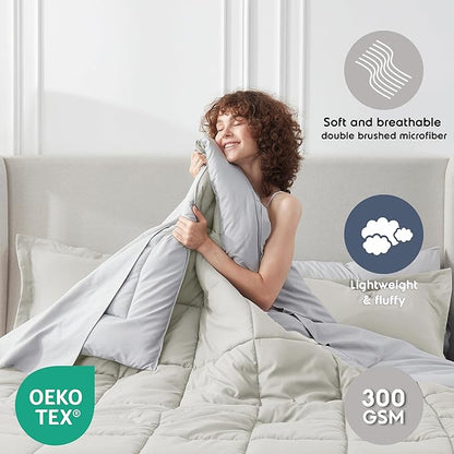 Nestl 7 Piece California King Comforter Set – Off White Reversible Bed in a Bag – Complete Cal King Size Bedding Set with Sheets, Pillowcases and Shams