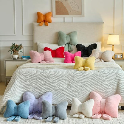 Xuyier Bow Pillows, Bow Shaped Decorative Throw Pillows for Couch Bed, Aesthetic Cute Home Decor Accent Pillows (Pink, Large-16 Inches)