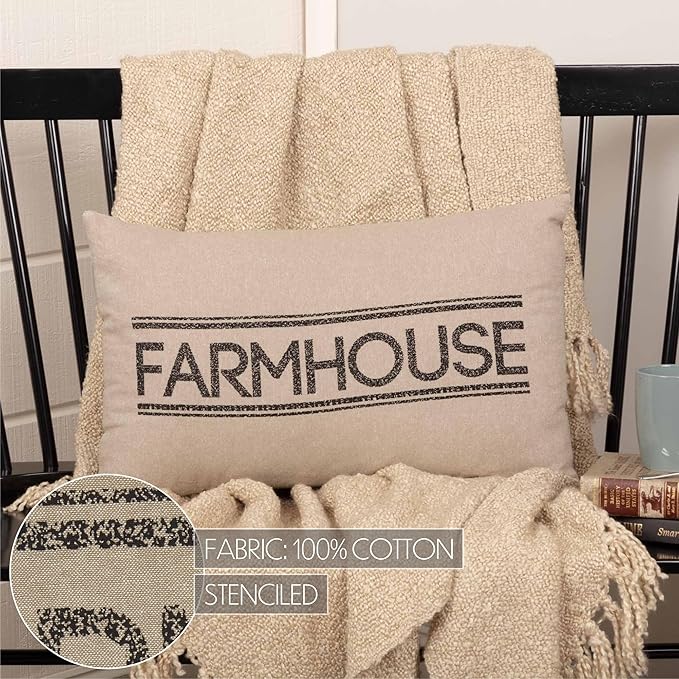 VHC Brands Sawyer Mill™ Charcoal Farmhouse Decor Bedding Cotton Text Rectangle Throw Pillow Cover w/Insert