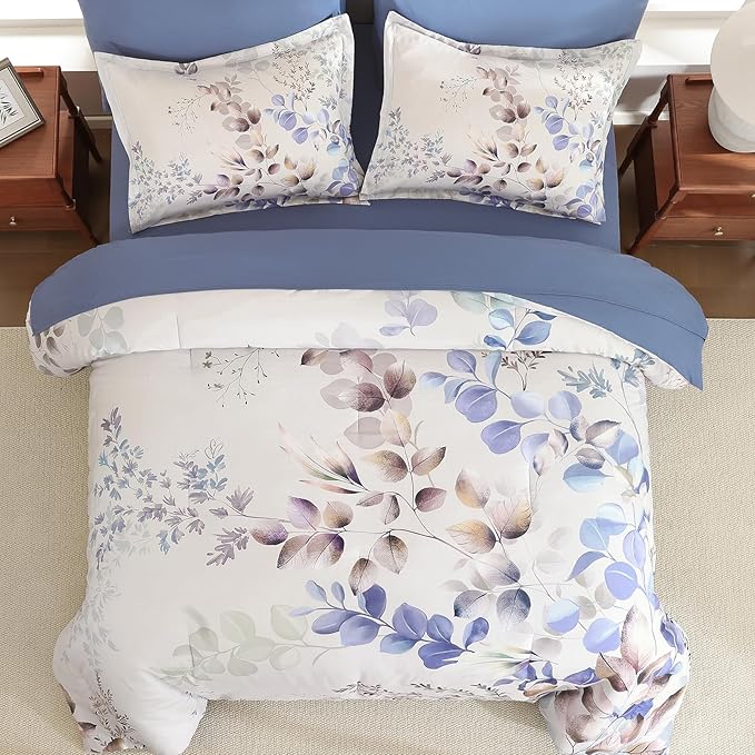 Xruibed Beige Comforter Set King Size 7 Pieces Bed in a Bag, Botanical Floral Print Bed Sets, Flower Comforter with Sheet Set, Soft Microfiber Neutral Bedding Set for All Season (Beige, 104"x90")