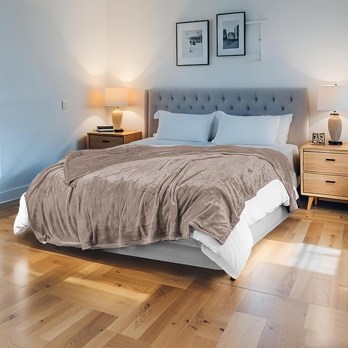 Electric Heated Blanket 62"x84" Twin Size Flannel Heated Blanket, Cozy & Warm for All Night, 4 Heat Settings & 10 Hours Auto Off, Machine Washable, Linen