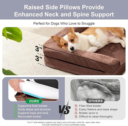 Orthopedic Dog Bed Medium Size Dog, Memory Foam Dogs Bed for Medium Dogs, Washable Removable Cover, Nonskid Bottom, Waterproof, for Indoor, Outdoor, Crate ＆ Car Use, 35x23x6 Inches, Brown Grey