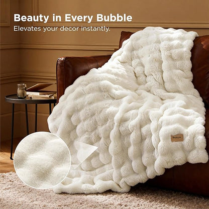 Bedsure GentleSoft Faux Fur Throw XL Blanket, Fluffy Fuzzy Large Throw Blanket for Bed, Soft Cozy Spring Bedding Minky Velvet Couch Cover, Thick Warm Plush Women Men Birthday Gifts, Cream