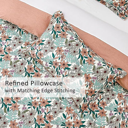 Elegant Blush Floral Cotton Comforter King Size - 3PC Lightweight Bedding Sets with Ultra-Soft Alternative Fill, Cozy Tropical Bloom Reversible Design (1 Comforter, 2 Pillowshams)
