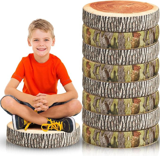 Juexica 8 Pcs Decorative Soft Round Throw Pillow Circle Seating Tree Stump Pillow 3D Digital Print Stump Cushion Flexible Seating Floor Cushion Natural Wood Forest Decor for Classroom Home Couch