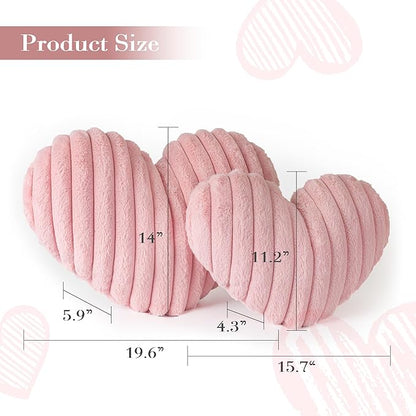 AELS Heart Shaped Pillow, Set of 2, Heart Decorative Throw Pillows, Faux Fur Love Pillows Pillow 20 & 16 Inches, Valentines Day Decorations, Wedding Decor, Pastel Pink