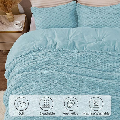 BEDELITE Fluffy Twin Comforter Set - Dusty Blue Fleece Soft Comforter for Twin Size Bed, Luxury Warm Bedding Set for Winter, Fuzzy Bed Set 2 Pieces (1 Comforter, 1 Pillowcase)