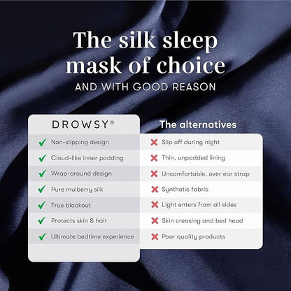 DROWSY Silk Sleep Mask - Face-Hugging, Padded Cocoon for Luxury Sleep in Total Darkness - 100% Pure Mulberry Silk (Cosmic Energy)