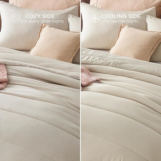 Bedsure California King Comforter Set - Cooling and Warm Bed Set, Linen Reversible Bedding for All Season, 3 Pieces, 1 California King Size Comforter (104"x96") and 2 Pillow Cases (20"x36")