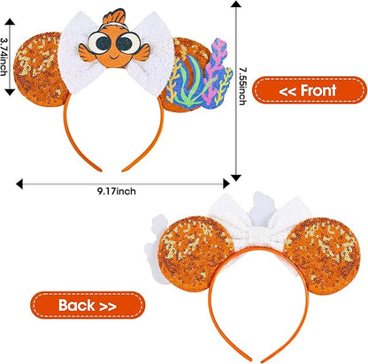 Mouse Ear Headbands, Sparkle Mouse Ears for Women Girls Adult Kids, Cartoon Sequin Headband Park Ears Trips Cosplay Costumes Accessories (Nemo)