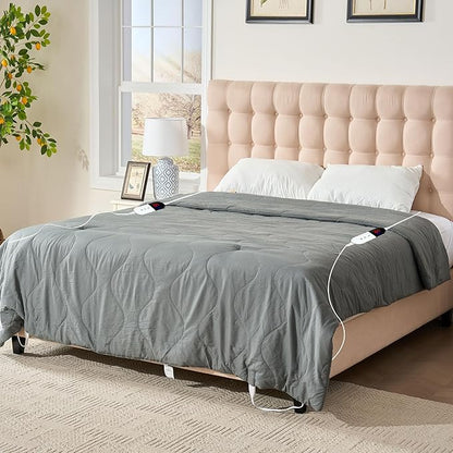 Electric Blanket King Size - Dual Control Heated Blanket King Size, Fast Heating with 10 Time Settings & 6 Heat Settings, Warm Gift (Gray, King 90" x 104")