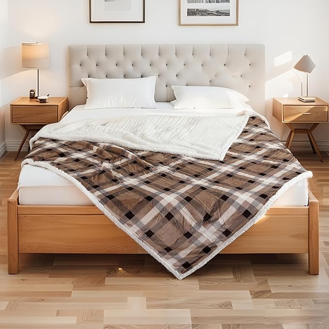 Electric Heated Blanket Full Size 72"x84", Soft Flannel with Overheat Protection, 10 Adjustable Heat Settings & 12-Hour Auto-Off Timer, Fast Heating for Winter Comfort, Brown Plaid