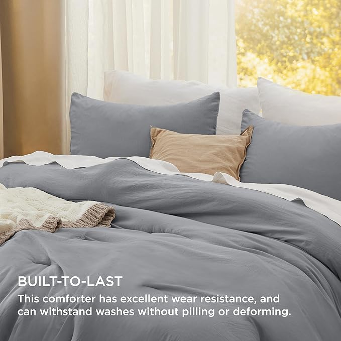 Bedsure Full Comforter Set, Grey Soft Prewashed Bedding for All Seasons, 3 Pieces GentleSoft™ Bed Set, 1 Lightweight Comforter (82"x86") and 2 Pillowcases (20"x26")