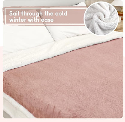Heated Blanket Electric Throw Size 50''x60'' with 9 Heating Levels, 1-10 Hour Auto Shut Off, Machine Washable, Flannel & Sherpa Double-Sided Soft Warming Blanket for Couch, Bed, Office - Cozy Pink