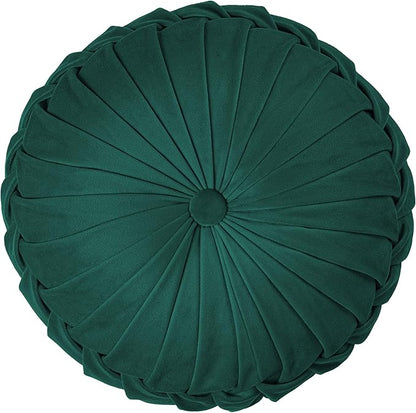 ROSE&RISY Round Pleated Hand-Stitched Velvet Throw Pillow, 1 Pcs Decorative Accent Pumpkin Pillow Cushion for Couch Sofa Chair Bed Car Home Decor (14.5 Inch, Teal)