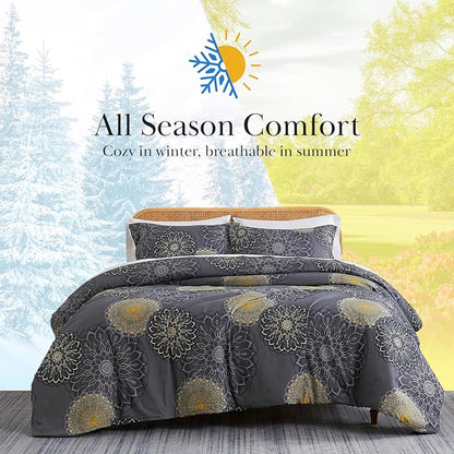 Southshore Fine Living, Inc. Comforter California King Size Bedding Set, Down Alternative Boho Bedspread, Paisley Floral Comforter, King/California Size with 2 Matching Shams, Midnight Floral Black
