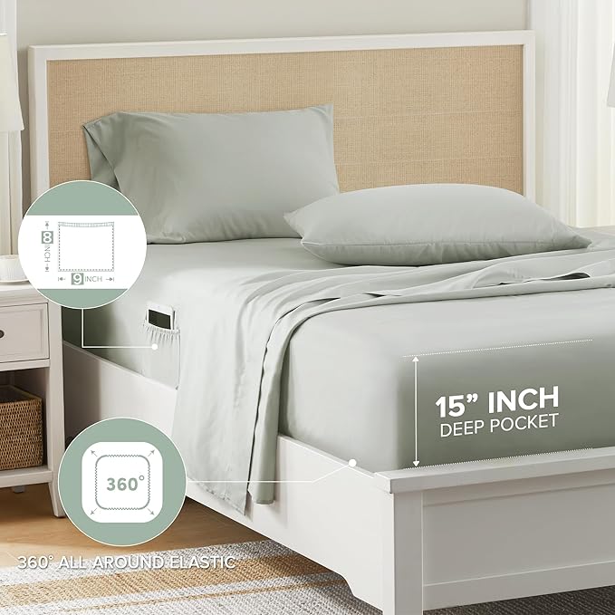 Comfort Spaces Bed in A Bag Comforter Set - Trendy Casual Design King Comforter with Complete Sheet Set with Side Pocket, All Season Comforter King, Shams, Gloria, King Green 9 Piece