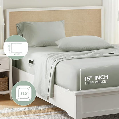 Comfort Spaces Bed in A Bag Comforter Set - Trendy Casual Design Queen Comforter with Complete Sheet Set with Side Pocket, All Season Comforter, Shams, Gloria, Queen Green 9 Piece