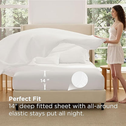 Bedsure 7 Pieces Full Comforter Set Premium Series, Hotel Luxury Soft Bed in a Bag, Goose Down Alternative, Safe for Sensitive Skin Bedding Comforter All Season Medium Warmth, White Wavy Quilted