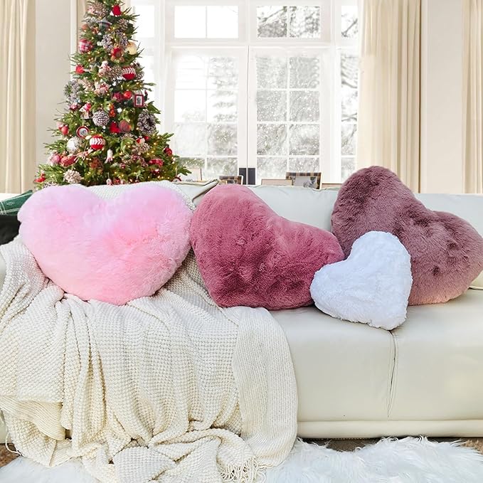 YRXRUS Heart Pillow, Dusty Pink Heart Pillows, Love Pillow Gifts, 14X17 Inch Large Heart Shaped Pillows, Faux Rabbit Fur Coquette Room Decor Throw Pillows, Living, Bedroom, Indoor Outdoor