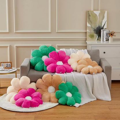 20" Large Hot Pink Flower Pillow Floor Pillow Seat Cushion – Faux Rabbit Fur Plush Throw Pillow, Cozy Floor Cushion & Gift for Kids Girls Adults