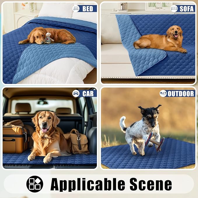 Smiry Waterproof Dog Bed Cover Blanket, Soft Reversible Pet Blanket, Washable Leakproof Cats Dogs Couch Cover for Sofa, Couch, Furniture (30x70 Inch, Navy/Blue)