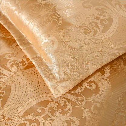 Queen Comforter Set- Luxury Gold Silk Bed Set All Season Lightweight Quilt Soft Microfiber Bedding comforters & Sets Matching 2 Pillow Shams (Full/Queen, 3 Pieces, 88-by-88 inches)