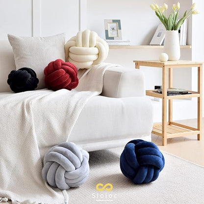 Sioloc Soft Knot Ball Pillows, Throw Cushion Home Decoration Plush ,Throw Knotted Handmade Round Plush Pillow (7.8inches,Ivory）