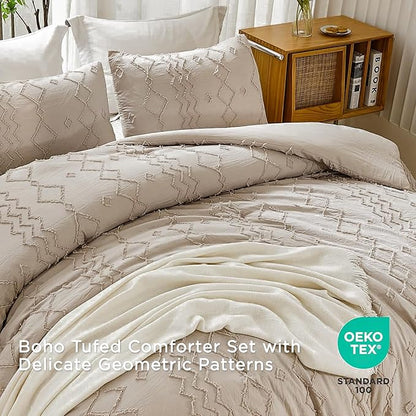 Andency Comforter King Size Set Khaki, 3 Pieces Boho Tufted Fall Bedding Comforters & Sets for King Bed, Soft Fluffy Tan Bed Set (104x90In Comforter & 2 Pillowcases)