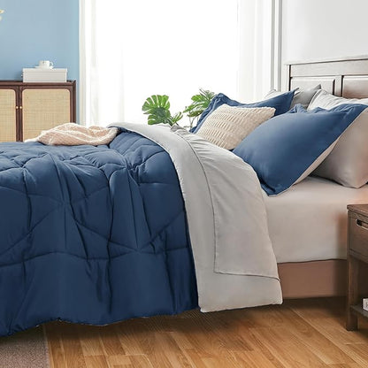 BEDELITE Twin Comforter Set 5 Pieces Bed in A Bag - Soft Microfiber Reversible Calm Blue Bed Set with Comforters, Sheets, Pillowcase & Sham, Cozy Luxury Bedding Sets for All Season