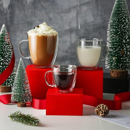 CNGLASS Insulated Espresso Glass Mugs 5.4oz/160ml, Small Clear Coffee Mugs Set of 2, Double Wall Glass Cups with Handle for Tea and Macchiato