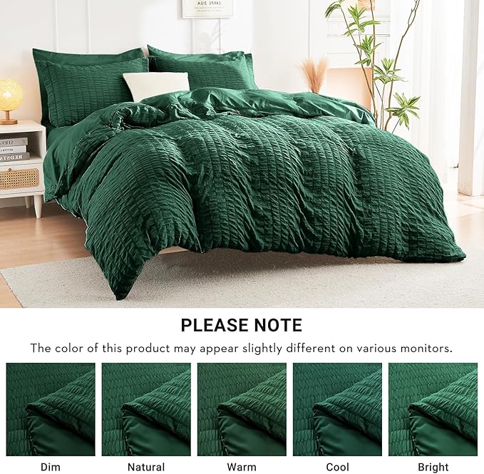 HYMOKEGE Emerald Green Twin XL Comforter Set Seersucker 5 Pieces, All Season Luxury Bed in a Bag for Bedroom, Bedding Set with Comforter, Sheets, Pillowcase & Sham