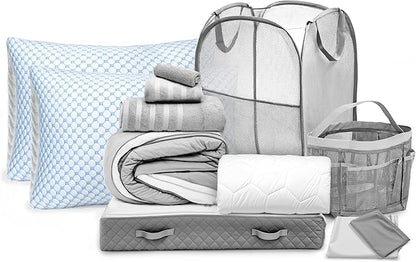 Hearth & Harbor Complete Dorm Room Set, Twin XL Comforter Set, Sheet Set, Pillows, Mattress Protector, Towels and Organizers - All Dorm Accessories Included