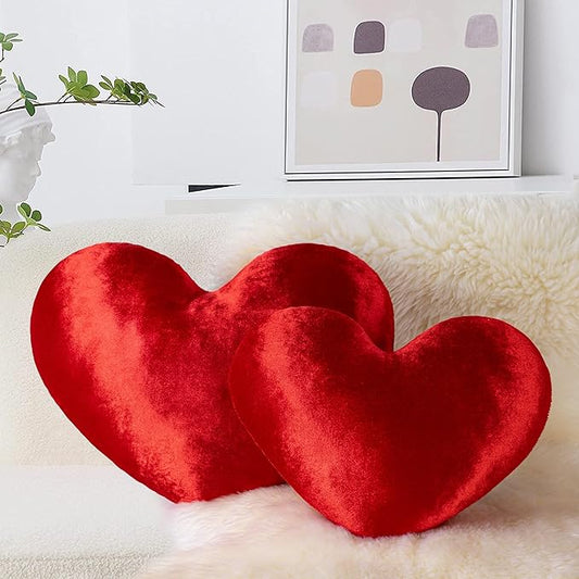 AELS Heart Shaped Pillow, Set of 2, Heart Decorative Throw Pillows, Love Pillows Cute Pillow 20 & 16 Inches, Valentines Day Decorations, Wedding Decor, Living Room Bedroom Nursery Decor, Shiny Red