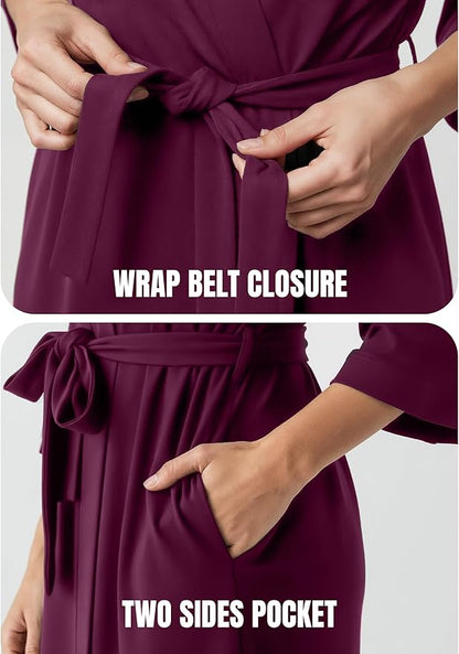 NY Threads Women's Robe Long Knit Bathrobe 3/4 Sleeves Soft Kimono Lightweight Loungewear